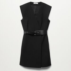 Mango Vestido 439Marvin Belted Vest Dress In Black Size 2